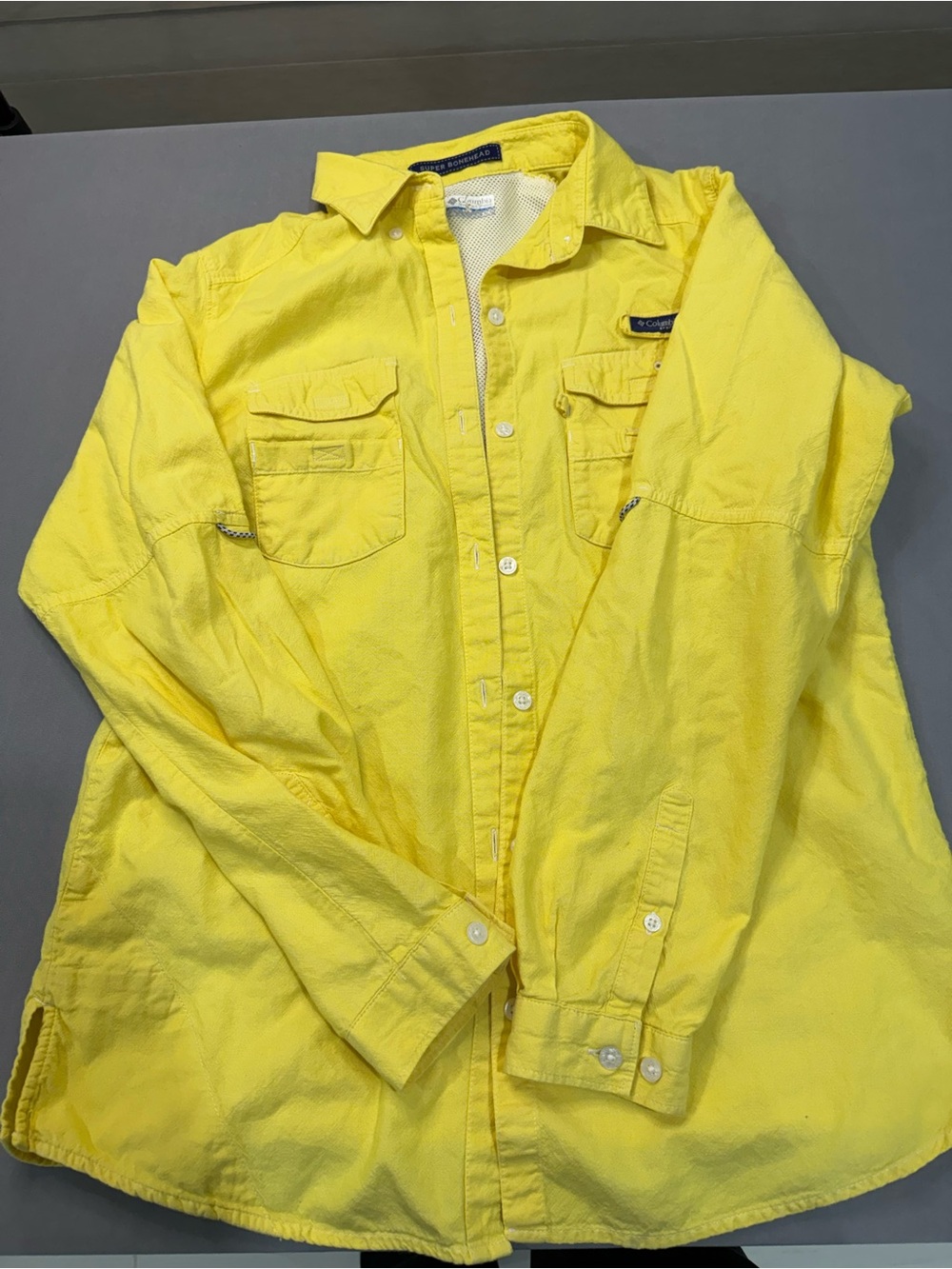 Columbia PFG Super Bonehead Men's S/M Yellow Long Sleeve Fishing Shirt #104